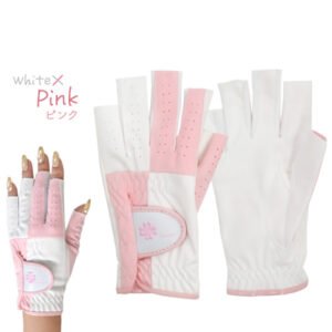ゴルフ用品 指先カットでネイルもOK レディース 両手用 指先カットゴルフグローブ ピンク